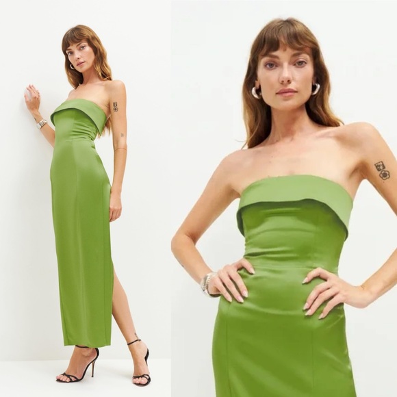 Reformation Dresses & Skirts - NWT Reformation Johan Satin Strapless Midi Dress Saguaro Green